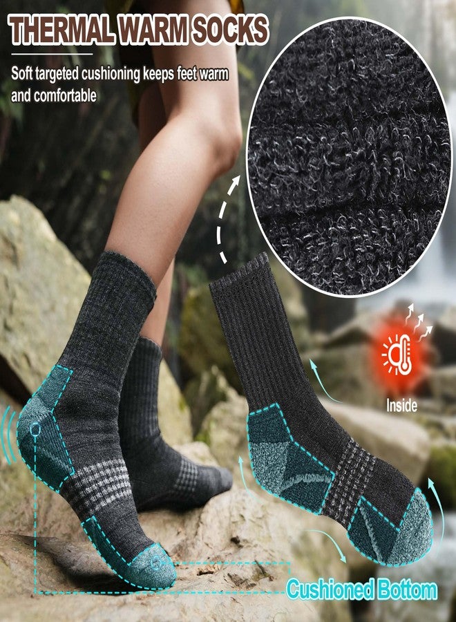 Sandsuced Merino Wool Hiking Socks Thermal Warm Winter Cozy Outdoor Crew Socks 5 Pairs Gift Stocking Stuffers for Women Men(Dark Gray,L) - Image 3